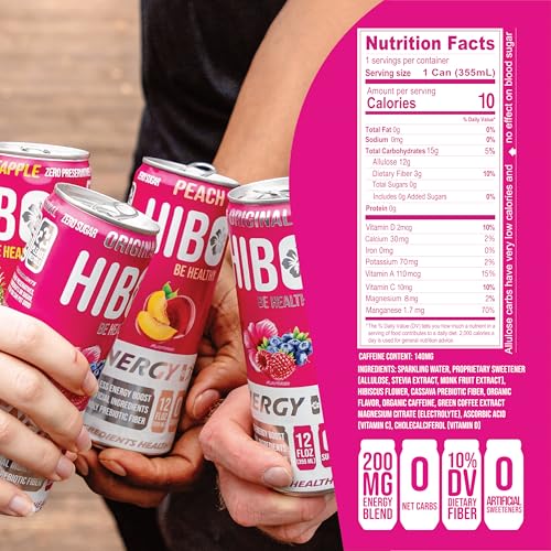  All Natural Zero Sugar HIBO Energy Drink - Gut Healthy Fiber - Organic Caffeine
| All Natural Zero Sugar HIBO Energy Dr