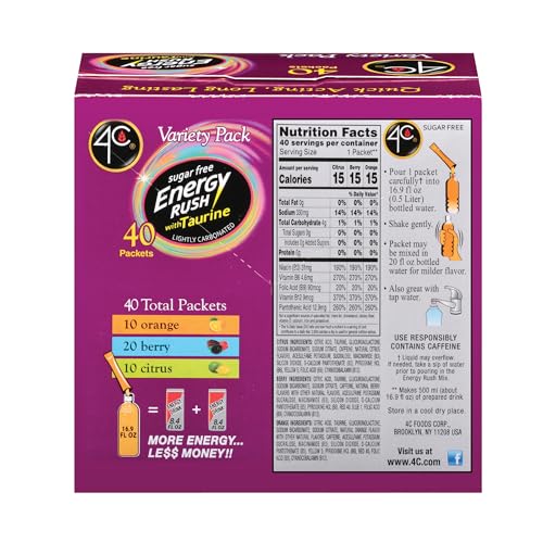  4C Energy Rush Stix, Sugar Free Variety 1 Pack for On the Go
| 4C Energy Rush Stix, Taurine & Water Flavoring for Sugar